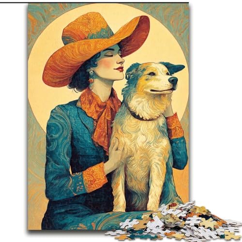 1000-teiliges Puzzle für Erwachsene und Jugendliche, Cowgirl-Hund in Wildblumen, Lernspielzeug und Spiele für Erwachsene und Jugendliche (Größe 26x38cm) von MrChunlong