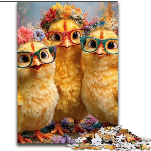 1000-teiliges Puzzle für Erwachsene und Jugendliche, DREI kleine Hühner, für Kinder ab 14 Jahren, Heimdekoration als Geschenk für die ganze Familie und Freunde (Größe 26x38cm) von MrChunlong