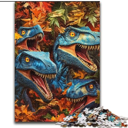 1000-teiliges Puzzle für Erwachsene und Jugendliche, Dinosaurier im Laub, Lernspiele, Heimdekoration, geeignet für die Schreibtischdekoration (Größe 26x38cm) von MrChunlong