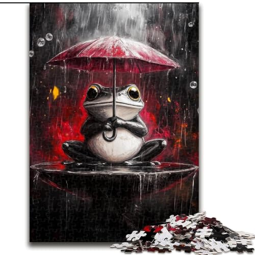 1000-teiliges Puzzle für Erwachsene und Jugendliche, Frosch mit Regenschirm, Lernspiele, Heimdekoration, geeignet für die Schreibtischdekoration (Größe 26x38cm) von MrChunlong