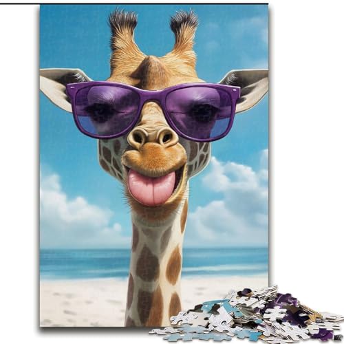 1000-teiliges Puzzle für Erwachsene und Jugendliche, Giraffe mit Sonnenbrille, entspannendes intellektuelles Lernspielzeug, Geburtstagsgeschenk, Geschenke, Wandkunst (Größe 50x75cm) von MrChunlong