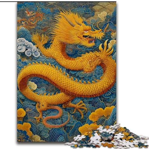 1000-teiliges Puzzle für Erwachsene und Jugendliche, Goldener Drache, dekomprimierendes intellektuelles Lernspielzeug, ganze Familie (Größe 26x38cm) von MrChunlong