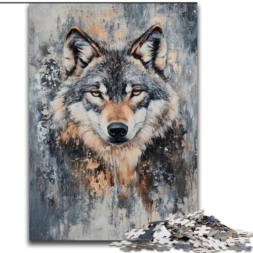 1000-teiliges Puzzle für Erwachsene und Jugendliche, Grauer Wolf, entspannendes intellektuelles Lernspielzeug, Geburtstagsgeschenk, Geschenke, Wandkunst (Größe 26x38cm) von MrChunlong