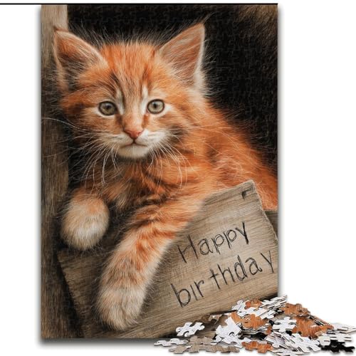 1000-teiliges Puzzle für Erwachsene und Jugendliche, Happy Birthday-Katze, Elefantenspielzeug, Denkspiel, Geburtstagsgeschenk, Geschenke, Wandkunst für Kinder ab 14 Jahren (Größe 50x75cm) von MrChunlong