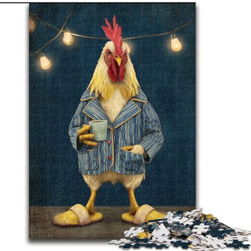 1000-teiliges Puzzle für Erwachsene und Jugendliche, Huhn trinkt Kaffee, Lernspiele, Heimdekoration, geeignet für die Schreibtischdekoration (Größe 50x75cm) von MrChunlong