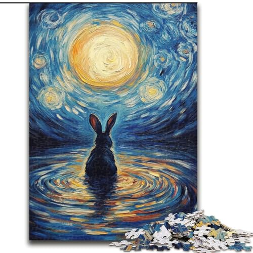 1000-teiliges Puzzle für Erwachsene und Jugendliche, Kaninchen unter dem Mond, Elefantenspielzeug, Denkspiel, Geburtstagsgeschenk, Geschenke, Wandkunst für Kinder ab 14 Jahren (Größe 50x75cm) von MrChunlong