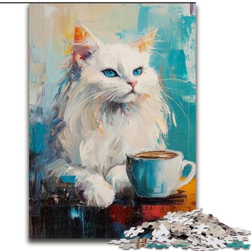 1000-teiliges Puzzle für Erwachsene und Jugendliche, Katze trinkt Kaffee, Lernspiele, Heimdekoration, geeignet für die Schreibtischdekoration (Größe 50x75cm) von MrChunlong