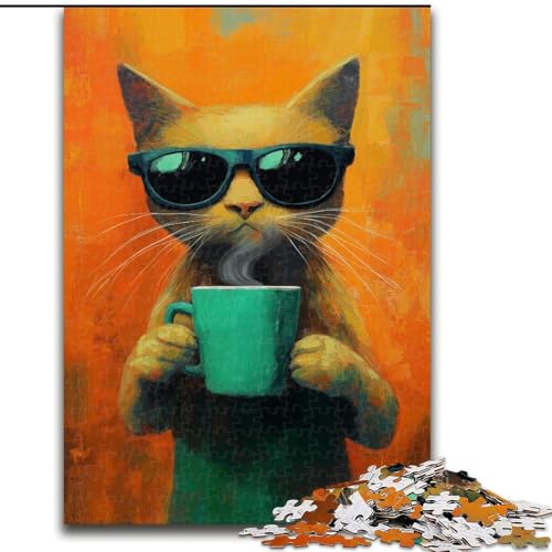 1000-teiliges Puzzle für Erwachsene und Jugendliche, Katze trinkt Kaffee, Lernspiele, Heimdekoration ganze Familie (Größe 26x38cm) von MrChunlong
