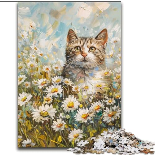 1000-teiliges Puzzle für Erwachsene und Jugendliche, Katze unter Blumen, Lernspielzeug und Spiele für Erwachsene und Jugendliche (Größe 50x75cm) von MrChunlong