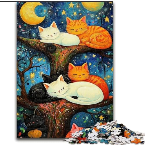 1000-teiliges Puzzle für Erwachsene und Jugendliche, Katze unter dem Nachthimmel, entspannendes intellektuelles Lernspielzeug, ganze Familie (Größe 26x38cm) von MrChunlong