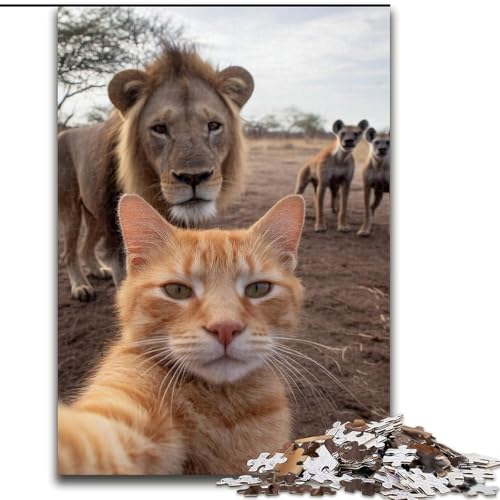 1000-teiliges Puzzle für Erwachsene und Jugendliche, Katzen- und Löwen-Selfie, Lernspiele, Heimdekoration, geeignet für die Schreibtischdekoration (Größe 26x38cm) von MrChunlong