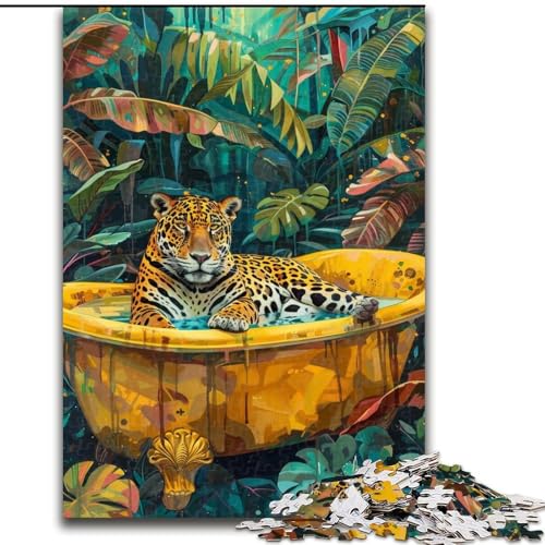 1000-teiliges Puzzle für Erwachsene und Jugendliche, Leopard in der Badewanne, Lernspiele, Heimdekoration, geeignet für die Schreibtischdekoration (Größe 26x38cm) von MrChunlong