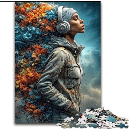 1000-teiliges Puzzle für Erwachsene und Jugendliche, Mädchen mit Kopfhörern, Lernspielzeug und Spiele für Erwachsene und Jugendliche (Größe 26x38cm) von MrChunlong