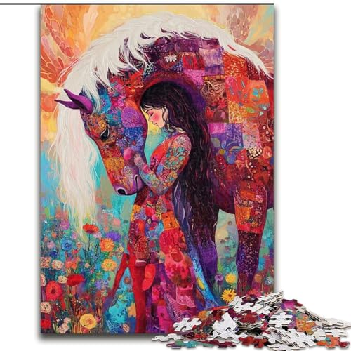 1000-teiliges Puzzle für Erwachsene und Jugendliche, Mädchen und Pferd, Lernspiele, Heimdekoration, geeignet für die Schreibtischdekoration (Größe 26x38cm) von MrChunlong