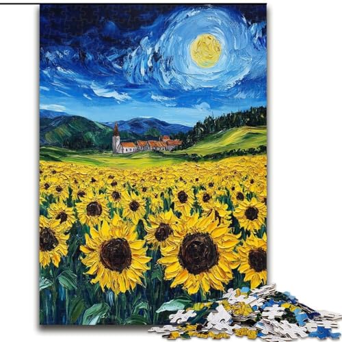1000-teiliges Puzzle für Erwachsene und Jugendliche, Nachthimmel, Sonnenblume, Lernspiele, Heimdekoration, ganze Familie (Größe 26x38cm) von MrChunlong