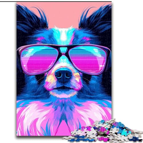 1000-teiliges Puzzle für Erwachsene und Jugendliche, Neonhund mit Brille, Lernspiele, Heimdekoration ganze Familie (Größe 50x75cm) von MrChunlong