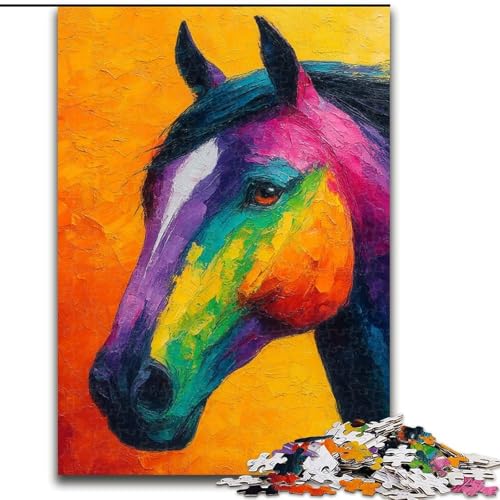 1000-teiliges Puzzle für Erwachsene und Jugendliche, Ölgemälde mit Pferd, Elefantenspielzeug, Denkspiel, Geburtstagsgeschenk, Geschenke, Wandkunst für Kinder ab 14 Jahren (Größe 50x75cm) von MrChunlong