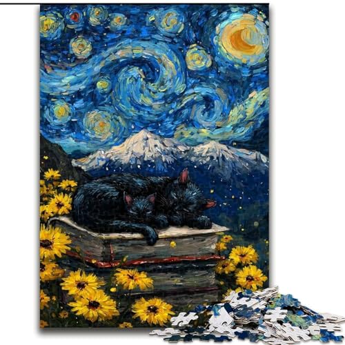 1000-teiliges Puzzle für Erwachsene und Jugendliche, Schwarze Katzenkunst, Lernspielzeug und Spiele für Erwachsene und Jugendliche (Größe 26x38cm) von MrChunlong