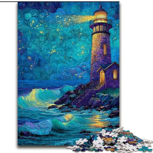 1000-teiliges Puzzle für Erwachsene und Jugendliche, Sternenhimmel-Leuchtturm, Lernspiele, Heimdekoration, geeignet für die Schreibtischdekoration (Größe 26x38cm) von MrChunlong