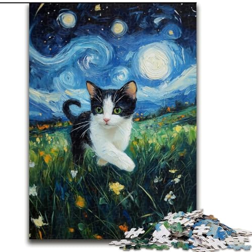 1000-teiliges Puzzle für Erwachsene und Jugendliche, Van Gogh, Nachthimmel-Katze, Lernspiele, Heimdekoration, ganze Familie (Größe 50x75cm) von MrChunlong
