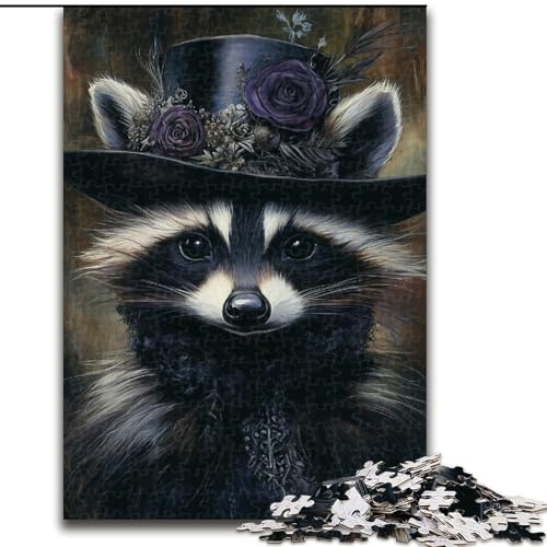 1000-teiliges Puzzle für Erwachsene und Jugendliche, Waschbär mit Hut, Lernspielzeug und Spiele für Erwachsene und Jugendliche (Größe 50x75cm) von MrChunlong