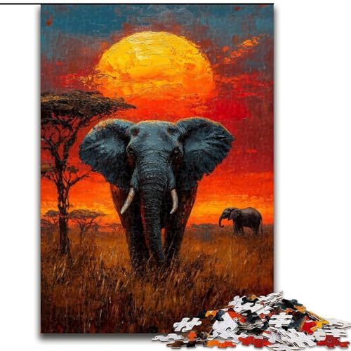 1000-teiliges Puzzle für Erwachsene und Jugendliche, afrikanische Tiere, Elefantenspielzeug, Denkspiel, Geburtstagsgeschenk, Geschenke, Wandkunst für Kinder ab 14 Jahren (Größe 50x75cm) von MrChunlong