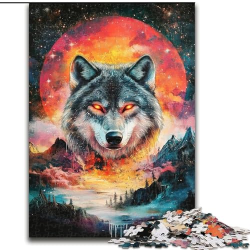 1000-teiliges Puzzle für Erwachsene und Jugendliche, bunter leuchtender Wolf, Lernspiele, Heimdekoration, ganze Familie (Größe 26x38cm) von MrChunlong