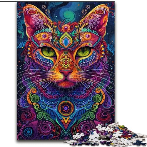 1000-teiliges Puzzle für Erwachsene und Jugendliche, psychedelische Katze, Lernspiele, Heimdekoration, ganze Familie (Größe 26x38cm) von MrChunlong