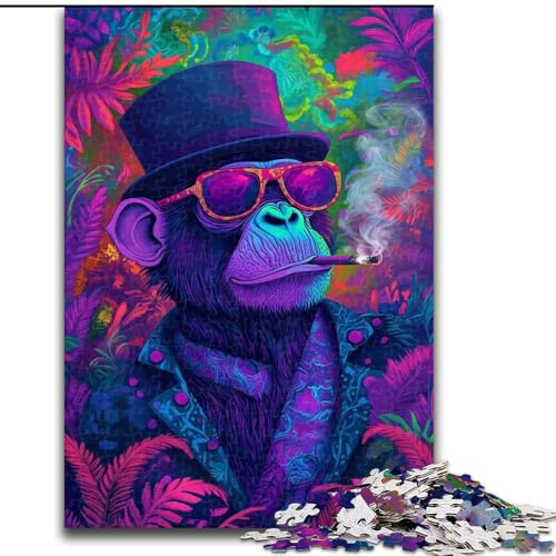 1000-teiliges Puzzle für Erwachsene und Jugendliche, rauchender Schimpanse, Elefantenspielzeug, Denkspiel, Geburtstagsgeschenk, Geschenke, Wandkunst für Kinder ab 14 Jahren (Größe 26x38cm) von MrChunlong