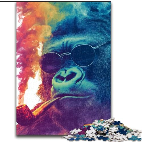 1000-teiliges Puzzle für Erwachsene und Jugendliche, rauchender Schimpanse, Elefantenspielzeug, Denkspiel, Geburtstagsgeschenk, Geschenke, Wandkunst für Kinder ab 14 Jahren (Größe 50x75cm) von MrChunlong