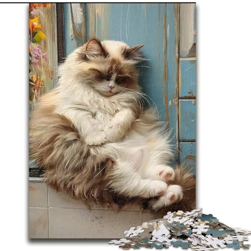 1000-teiliges Puzzle für Erwachsene und Jugendliche, schlafende Katze, Lernspiele, Heimdekoration, ganze Familie (Größe 26x38cm) von MrChunlong