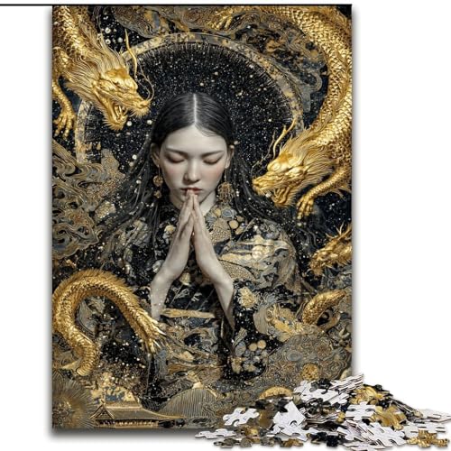 1000-teiliges Puzzle für Erwachsene und Jugendliche, schönes goldenes Mädchen, Elefantenspielzeug, Denkspiel, Geburtstagsgeschenk, Geschenke, Wandkunst für Kinder ab 14 Jahren (Größe 26x38cm) von MrChunlong
