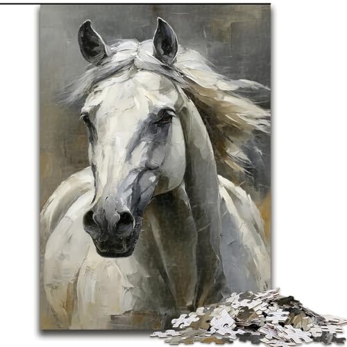 1000-teiliges Puzzle für Erwachsene und Jugendliche, weißes Pferd, Lernspiele, Heimdekoration, ganze Familie (Größe 26x38cm) von MrChunlong