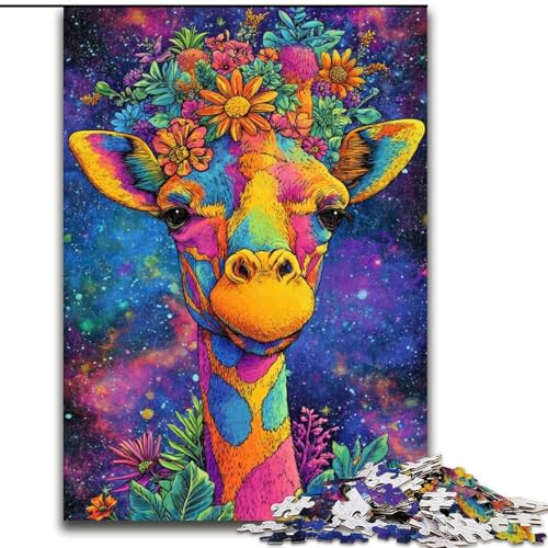 1000-teiliges Puzzle für Teenager, Blumen und Giraffen, für 14+, für Familienspaß und Spieleabende, Künstlersammlung, Bildende Kunst (Größe 26x38cm) von MrChunlong