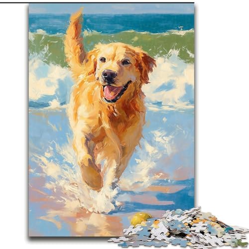 1000-teiliges Puzzle für Teenager, Geschenke, Golden Retriever spielt Tennis, Elefantenspielzeug, Denkspiel, Geburtstagsgeschenk, Geschenke, Wandkunst für Kinder ab 14 Jahren (Größe 26x38cm) von MrChunlong