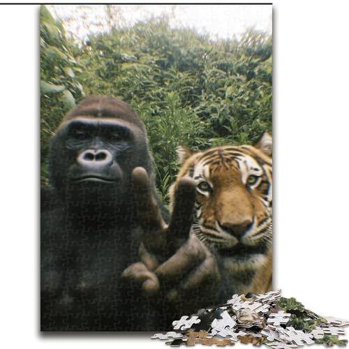 1000-teiliges Puzzle für Teenager,Geschenke,Schimpansen- und Tiger-Selfie,Elefantenspielzeug,intellektuelles Spiel,Geburtstagsgeschenk,Geschenke,Wandkunst für Kinder ab 14 Jahren (Größe 50x75cm) von MrChunlong