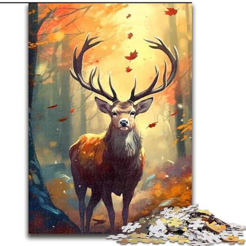 1000-teiliges Puzzle mit Hirsch-Herbst-Puzzle aus Holz, interaktives Familienspiel, Denksportgeschenk, Lernspielzeug 1000 Stück(50x75cm) von MrChunlong