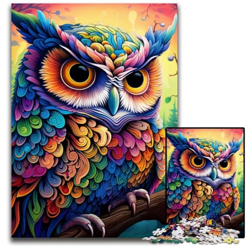 Bunte Eulen-Puzzles für Erwachsene, 1000 Teile, Papppuzzle, anspruchsvolles Denkspiel für Teenager, Spaß für den Spieleabend mit der Familie, 26x38cm/10,23x14,96 Zoll von MrChunlong