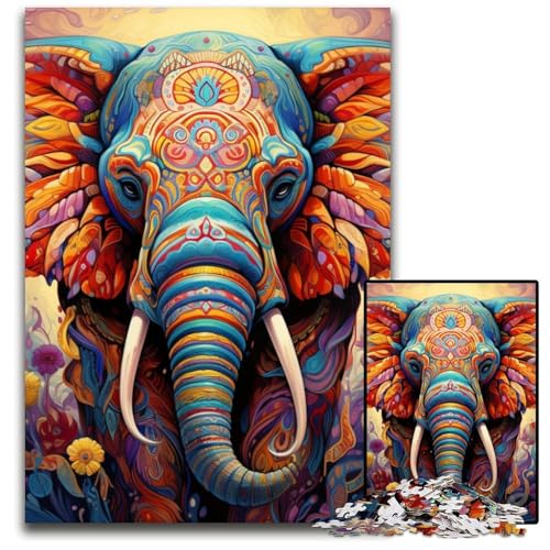 Bunte Kunst-Elefanten-Puzzles für Erwachsene, 1000-teiliges Papp-Puzzle für Erwachsene, anspruchsvolles Denkspiel für Teenager, Spaß für den Familienspieleabend, 26x38cm/10,23x14,96 Zoll Bunte Kunst-Elefanten-Puzzles für Erwachsene, 1000-teiliges Papp-Puzzle für Erwachsene, anspruchsvolles Denkspiel für Teenager, Spaß für den Familienspieleabend, 26x38cm/10,23x14,96 Zoll von MrChunlong