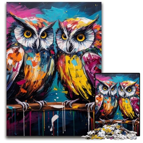Bunte Kunst-Eule, 1000-teiliges Puzzle für Erwachsene, Holzpuzzle, perfekte Dekoration für Zuhause oder das Büro, 50x75cm/19,68x29,52 Zoll Bunte Kunst-Eule, 1000-teiliges Puzzle für Erwachsene, Holzpuzzle, perfekte Dekoration für Zuhause oder das Büro, 50x75cm/19,68x29,52 Zoll von MrChunlong