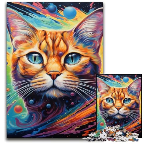 Bunte Kunstkatze, 1000 Teile, Puzzle, Geschenke, Puzzles für Erwachsene, Familienaktivität, Heimdekoration zum Selbermachen, 50x75cm/19,68x29,52 Zoll von MrChunlong