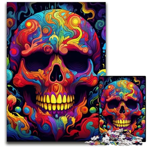 Bunter Kunst-Totenkopf, 1000-teiliges Puzzle aus Pappe, Puzzle für Erwachsene, anspruchsvolles Denkspiel, entspannendes Spielzeug für Teenager, 26x38cm/10,23x14,96 Zoll Bunter Kunst-Totenkopf, 1000-teiliges Puzzle aus Pappe, Puzzle für Erwachsene, anspruchsvolles Denkspiel, entspannendes Spielzeug für Teenager, 26x38cm/10,23x14,96 Zoll von MrChunlong