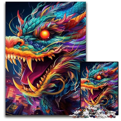 Bunter Kunstdrache, 1000-teiliges Puzzle für Erwachsene, Papppuzzle, anspruchsvolles Denkspiel für Teenager, Spaß für den Familienspielabend, 26x38cm/10,23x14,96 Zoll von MrChunlong