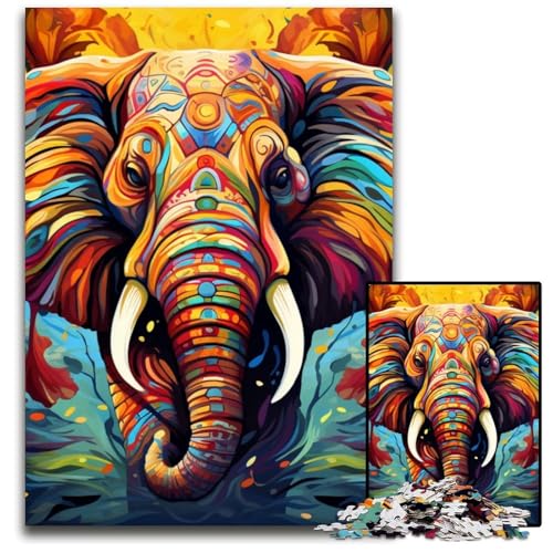 Bunter Kunstelefant, 1000-teiliges Puzzle, Holzpuzzle, DIY-Dekoration, Gehirn-Herausforderung, für Erwachsene, Familie, 50x75cm/19,68x29,52 Zoll Bunter Kunstelefant, 1000-teiliges Puzzle, Holzpuzzle, DIY-Dekoration, Gehirn-Herausforderung, für Erwachsene, Familie, 50x75cm/19,68x29,52 Zoll von MrChunlong