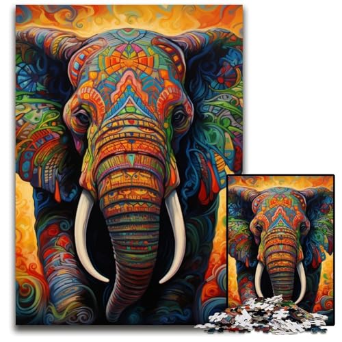 Bunter Kunstelefant, 1000-teiliges Puzzle, anspruchsvolles Denkspiel, Familienaktivität, Heimdekoration, 50x75cm/19,68x29,52 Zoll Bunter Kunstelefant, 1000-teiliges Puzzle, anspruchsvolles Denkspiel, Familienaktivität, Heimdekoration, 50x75cm/19,68x29,52 Zoll von MrChunlong