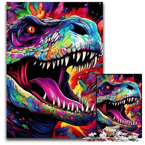 Buntes Dinosaurier-Puzzle mit 1000 Teilen für Erwachsene, anspruchsvolle Rätsel, Denksportaufgabe, Spiel für Erwachsene, interaktive Familienaktivität, 50x75cm/19,68x29,52 Zoll von MrChunlong