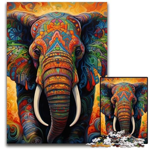 Buntes Kunst-Elefanten-Puzzle 1000 Teile für Erwachsene, Papp-Puzzle, Heimdekoration und Urlaubsspaß, 26x38cm/10,23x14,96 Zoll Buntes Kunst-Elefanten-Puzzle 1000 Teile für Erwachsene, Papp-Puzzle, Heimdekoration und Urlaubsspaß, 26x38cm/10,23x14,96 Zoll von MrChunlong