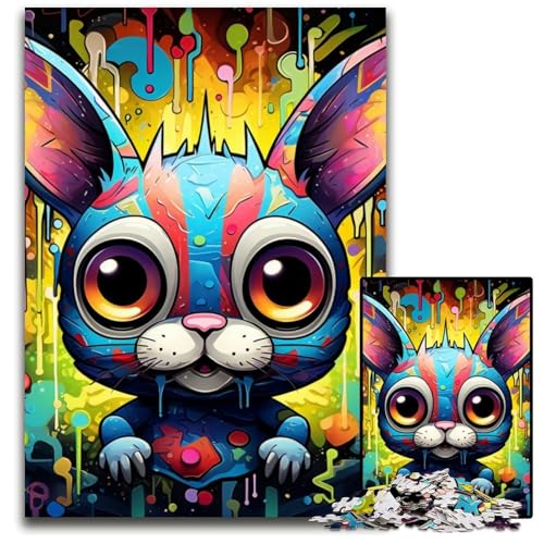 Buntes Kunst-Kaninchen-Puzzle, 1000 Teile, für Erwachsene, Holzpuzzle, ideal für Teenager und Sammler, Reisegeschenk, Familienaktivität, 50x75cm/19,68x29,52 Zoll von MrChunlong