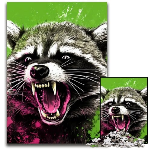Buntes Kunst-Puzzle mit Waschbärenmotiv, 1000 Teile, Papppuzzle für Erwachsene, für Jugendliche und Teenager, ideales Geburtstags, 26x38cm/10,23x14,96 Zoll Buntes Kunst-Puzzle mit Waschbärenmotiv, 1000 Teile, Papppuzzle für Erwachsene, für Jugendliche und Teenager, ideales Geburtstags, 26x38cm/10,23x14,96 Zoll von MrChunlong