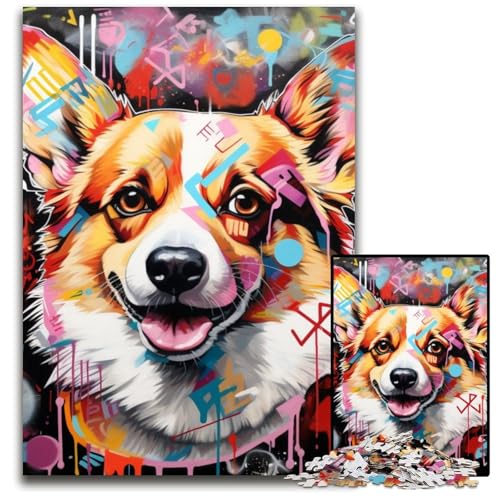Corgi-Graffiti-Puzzle, 1000 Teile, anspruchsvolles Denkspiel, Familienaktivität, Heimdekoration, 50x75cm/19,68x29,52 Zoll Corgi-Graffiti-Puzzle, 1000 Teile, anspruchsvolles Denkspiel, Familienaktivität, Heimdekoration, 50x75cm/19,68x29,52 Zoll von MrChunlong